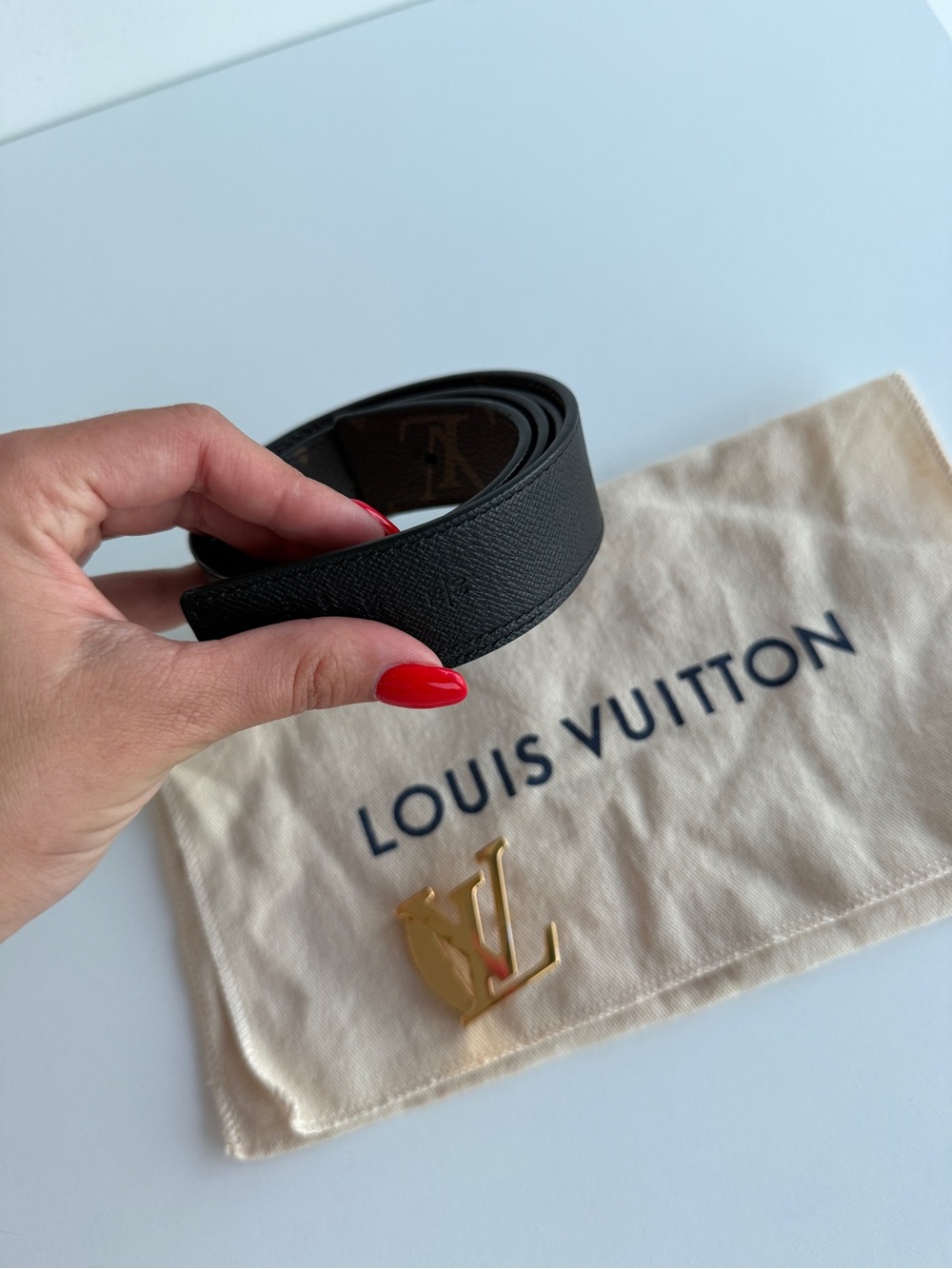 Louis Vuitton Brown Monogram Belt with Gold LV Buckle - Picture 5 of 7